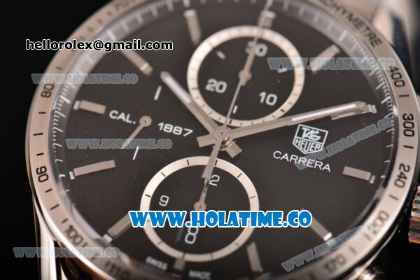 Tag Heuer Carrera Calibre 1887 Automatic Chrono Swiss Valjoux 7750 Automatic Full Steel with Black Dial and Silver Stick Markers - Click Image to Close